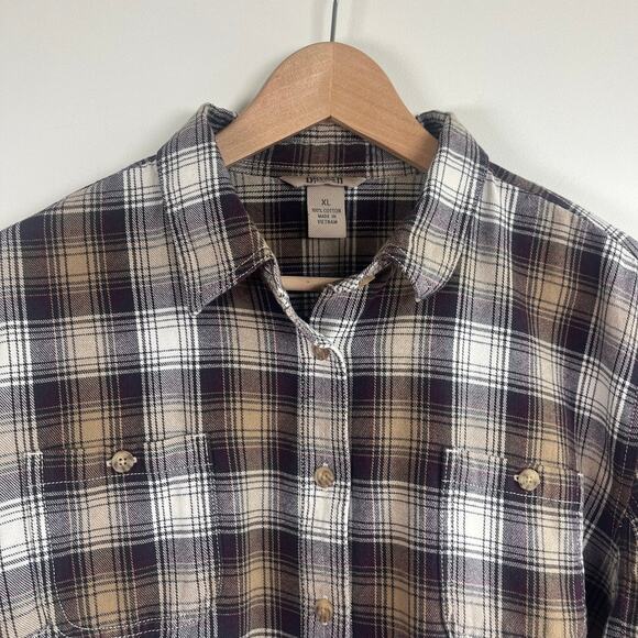 Duluth Trading Co Flannel Shirt Brown Tan Plaid Long Sleeve Button Front XL - Picture 2 of 9